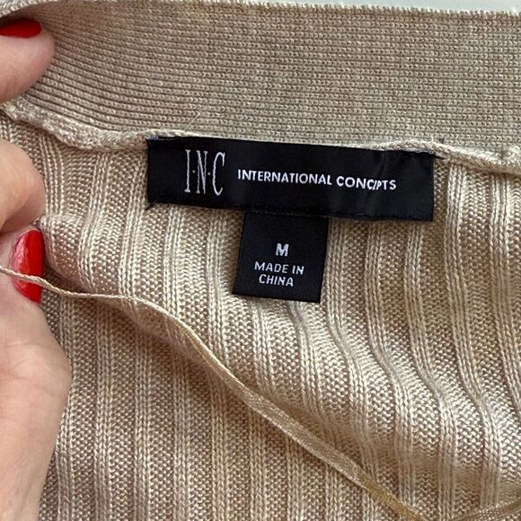 INC International Concepts Ribbed Open Front Long Cardigan Sweater Beige Medium - Picture 11 of 11